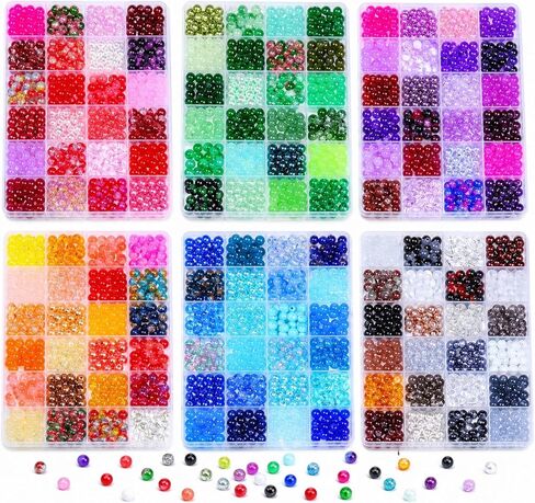 SONGIN 8mm Glass Beads for Jewelry Making, 144 Colors 1728PCS Round Crystal Beads Kit with 6 Organizer Boxes, Assorted Glass Bead Set for Bracelets, Earrings, Necklaces, DIY Crafts in Saudi Arabia
