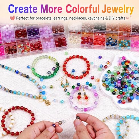 SONGIN 8mm Glass Beads for Jewelry Making, 144 Colors 1728PCS Round Crystal Beads Kit with 6 Organizer Boxes, Assorted Glass Bead Set for Bracelets, Earrings, Necklaces, DIY Crafts in Saudi Arabia
