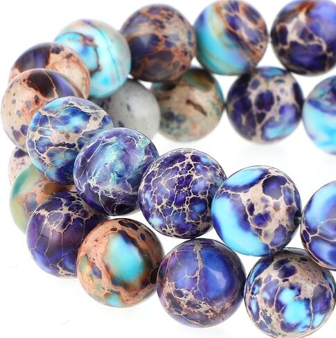 Yolev 47Pcs Jasper Beads, Natural Gemstone Beads, Imperial Sea Sediment, Colorful Round Stone Bead for Jewelry Necklace Bracelet Making(Multicolor F(8MM)) in Kuwait