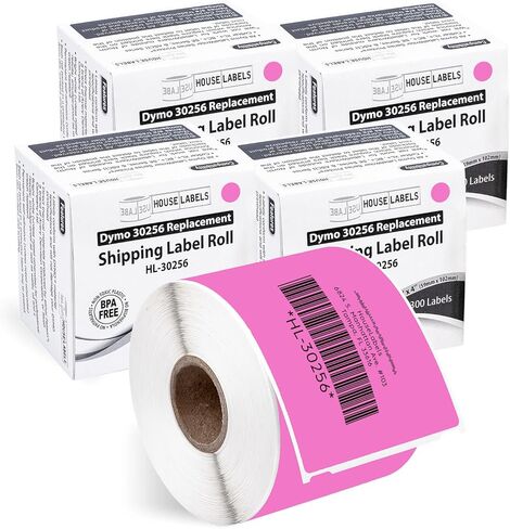 ملصقات شحن وردية متوافقة مع HOUSELABELS DYMO 30256 (2-5/16 بوصة × 4 بوصة)، لاصق دائم قوي، متوافق مع طابعات سطح المكتب DYMO LW 450 و4XL وRollo وZebra، 25 لفة /7500 ملصق in Kuwait