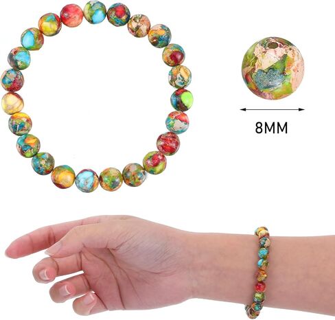Yolev 47Pcs Jasper Beads, Natural Gemstone Beads, Imperial Sea Sediment, Colorful Round Stone Bead for Jewelry Necklace Bracelet Making(Multicolor F(8MM)) in Kuwait