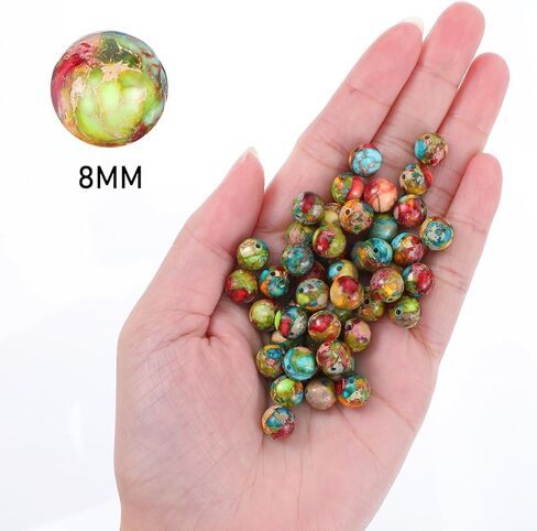 Yolev 47Pcs Jasper Beads, Natural Gemstone Beads, Imperial Sea Sediment, Colorful Round Stone Bead for Jewelry Necklace Bracelet Making(Multicolor F(8MM)) in Kuwait