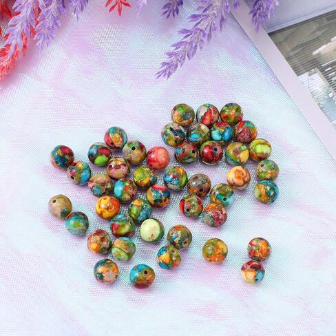 Yolev 47Pcs Jasper Beads, Natural Gemstone Beads, Imperial Sea Sediment, Colorful Round Stone Bead for Jewelry Necklace Bracelet Making(Multicolor F(8MM)) in Kuwait