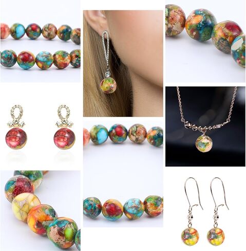 Yolev 47Pcs Jasper Beads, Natural Gemstone Beads, Imperial Sea Sediment, Colorful Round Stone Bead for Jewelry Necklace Bracelet Making(Multicolor F(8MM)) in Kuwait