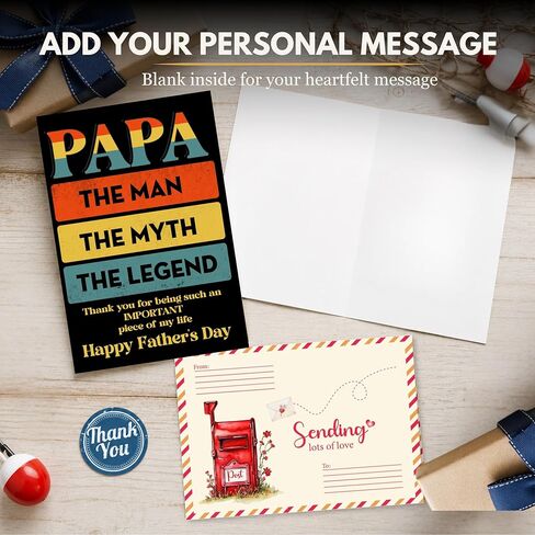 Papa Fathers Day Card, Fathers Day Card Papa with Seal and Envelope, Heartfelt Greeting Papas Cards from Kids, GrandKids or Family in Saudi Arabia