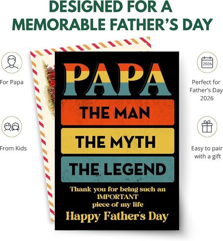 Papa Fathers Day Card, Fathers Day Card Papa with Seal and Envelope, Heartfelt Greeting Papas Cards from Kids, GrandKids or Family in Saudi Arabia