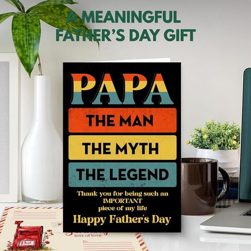 Papa Fathers Day Card, Fathers Day Card Papa with Seal and Envelope, Heartfelt Greeting Papas Cards from Kids, GrandKids or Family in Saudi Arabia