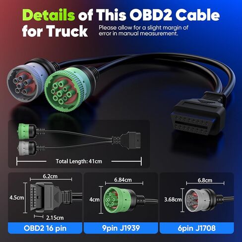Autel Original OBD to Type 2 Green 9pin J1939 Male and 6pin J1708 Split Y Cable, 2-in-1 OBD2 Adapter for Commercial Vehicles Diesel Truck Heavy Duty Diagnostic, Work with Both Tpye2 and Type1 in Kuwait