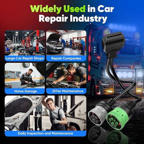 Autel Original OBD to Type 2 Green 9pin J1939 Male and 6pin J1708 Split Y Cable, 2-in-1 OBD2 Adapter for Commercial Vehicles Diesel Truck Heavy Duty Diagnostic, Work with Both Tpye2 and Type1 in Kuwait