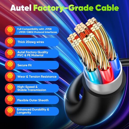 Autel Original OBD to Type 2 Green 9pin J1939 Male and 6pin J1708 Split Y Cable, 2-in-1 OBD2 Adapter for Commercial Vehicles Diesel Truck Heavy Duty Diagnostic, Work with Both Tpye2 and Type1 in Kuwait