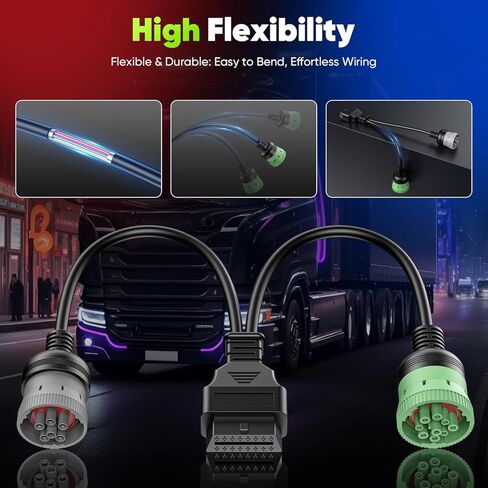Autel Original OBD to Type 2 Green 9pin J1939 Male and 6pin J1708 Split Y Cable, 2-in-1 OBD2 Adapter for Commercial Vehicles Diesel Truck Heavy Duty Diagnostic, Work with Both Tpye2 and Type1 in Kuwait