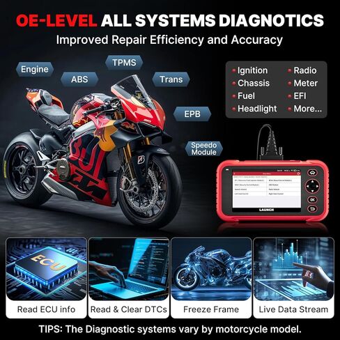 LAUNCH CRP129MT Pro Motorcycle Scanner,Fully Functional Bidirectional Scanner with Multi Resets,38+ Brands,Motorcycle scan Tool Fits for Harley, Honda, Yamaha, Indian,Suzuki,Polaris,Victory,BMW & More in Kuwait