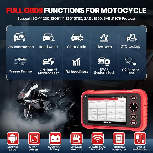 LAUNCH CRP129MT Pro Motorcycle Scanner,Fully Functional Bidirectional Scanner with Multi Resets,38+ Brands,Motorcycle scan Tool Fits for Harley, Honda, Yamaha, Indian,Suzuki,Polaris,Victory,BMW & More in Kuwait