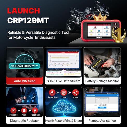 LAUNCH CRP129MT Pro Motorcycle Scanner,Fully Functional Bidirectional Scanner with Multi Resets,38+ Brands,Motorcycle scan Tool Fits for Harley, Honda, Yamaha, Indian,Suzuki,Polaris,Victory,BMW & More in Kuwait