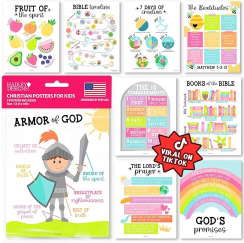 Hadley Designs Sunday School Decorations for Classroom – 9 Bible Posters for Kids, 11x14in Books of the Bible Poster, 10 Commandments, Fruits of the Spirit & More – Pastel Christian Classroom Decor in Saudi Arabia