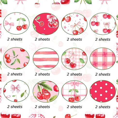 24 Sheets Cherry Scrapbook Paper 12" x 12" Cherry Pattern Paper Double Sided Green Leaves Sweet Cherries Bow Patterned Double-Sided Rose Red Yellow Decorative Craft Papers for Scrapbooking Card in Kuwait