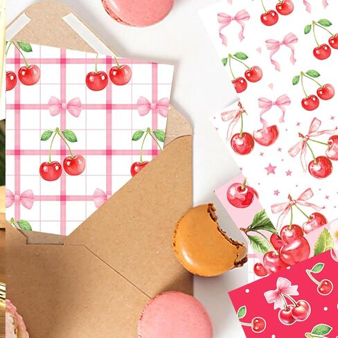 24 Sheets Cherry Scrapbook Paper 12" x 12" Cherry Pattern Paper Double Sided Green Leaves Sweet Cherries Bow Patterned Double-Sided Rose Red Yellow Decorative Craft Papers for Scrapbooking Card in Kuwait