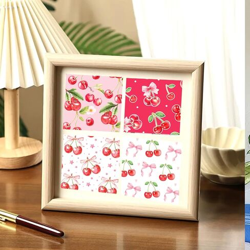 24 Sheets Cherry Scrapbook Paper 12" x 12" Cherry Pattern Paper Double Sided Green Leaves Sweet Cherries Bow Patterned Double-Sided Rose Red Yellow Decorative Craft Papers for Scrapbooking Card in Kuwait