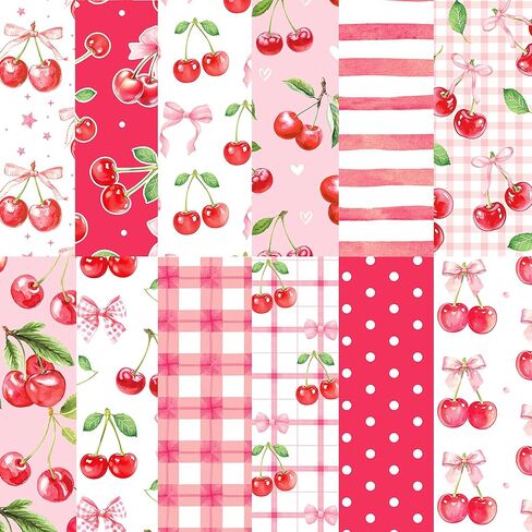 24 Sheets Cherry Scrapbook Paper 12" x 12" Cherry Pattern Paper Double Sided Green Leaves Sweet Cherries Bow Patterned Double-Sided Rose Red Yellow Decorative Craft Papers for Scrapbooking Card in Kuwait