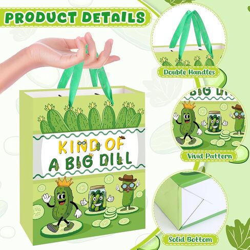 Pickle Gift Bag Funny Pickle Birthday Decorations Kind of A Big Dill Wrapping Bag with Green Tissue Paper and Card Cute Cartoon Fruit Cucumber Party Favor for Boys Girls Birthday Bday Party Supplies in Kuwait