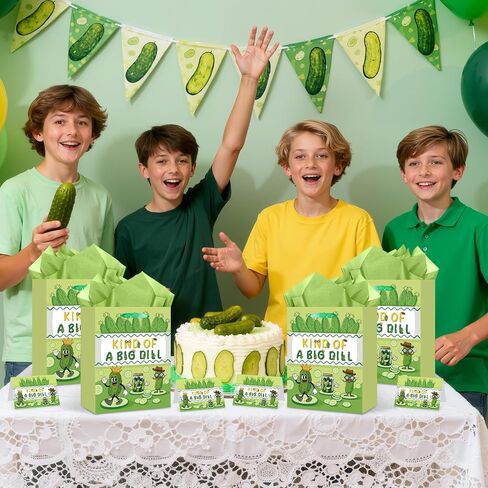 Pickle Gift Bag Funny Pickle Birthday Decorations Kind of A Big Dill Wrapping Bag with Green Tissue Paper and Card Cute Cartoon Fruit Cucumber Party Favor for Boys Girls Birthday Bday Party Supplies in Kuwait
