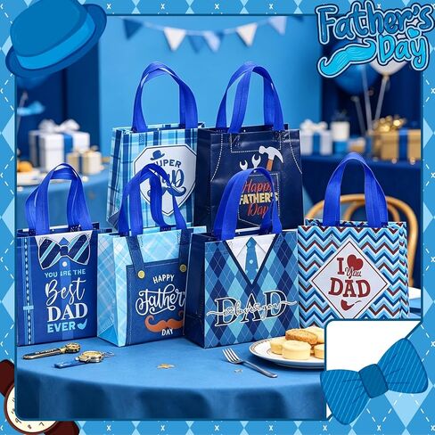 أكياس هدايا Chris.W مكونة من 24 قطعة لعيد الأب، حقيبة هدايا لحفلات عيد الأب السعيد، حقيبة هدايا غير منسوجة للأب، قابلة لإعادة الاستخدام in Kuwait