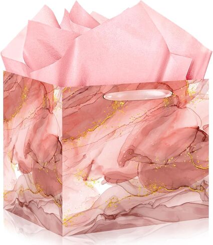 Extra Large Pink Floral Gift Bag Square Reusable Gift Bags with Tissue Paper Jumbo Wrapping Paper Bag for Women Birthday Wedding Bridal Shower Mother's Day Gifts Wrapping in Kuwait