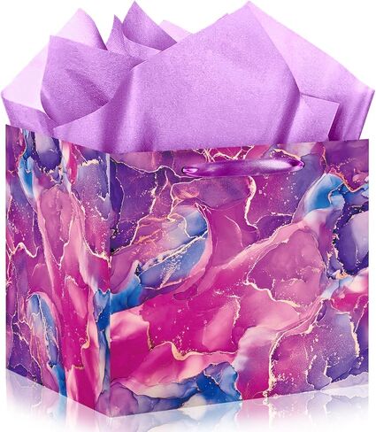 Extra Large Pink Floral Gift Bag Square Reusable Gift Bags with Tissue Paper Jumbo Wrapping Paper Bag for Women Birthday Wedding Bridal Shower Mother's Day Gifts Wrapping in Kuwait