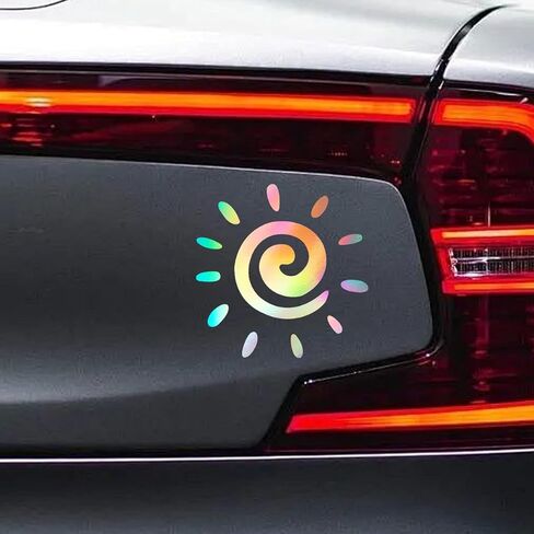 Spiral Sun Vinyl Waterproof Decal Car Sticker- 6" Car Truck Van Wall Laptop Window Bumper Stickers- Sun Silhouette Sticker Vehicle Decoration Decal for Mirror Notebook Water Bottles (Yellow) in Saudi Arabia