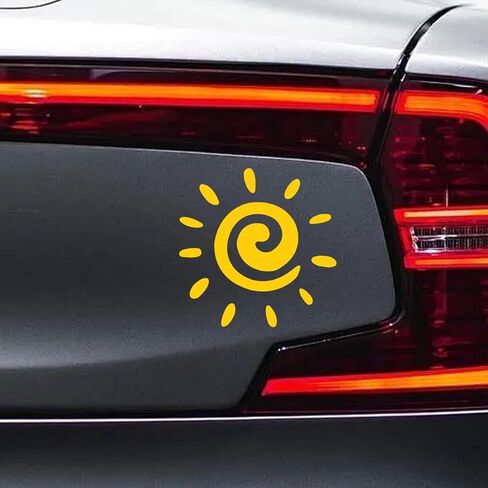 Spiral Sun Vinyl Waterproof Decal Car Sticker- 6" Car Truck Van Wall Laptop Window Bumper Stickers- Sun Silhouette Sticker Vehicle Decoration Decal for Mirror Notebook Water Bottles (Yellow) in Saudi Arabia