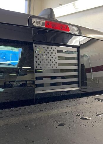 Compatible with RAM 1500 2500 3500 2009-2026 American Flag Decals Stickers for Truck Back Middle Window, USA Flag Decal for Truck Back Sliding Window, Rear Window American Flag Decal（Matte Black） in Kuwait