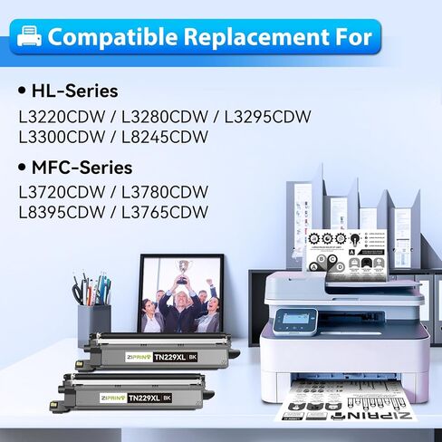 ZIPRINT TN229XL Black Toner Cartridges Compatible Replacement for Brother MFC-L3780CDW Toner Cartridges MFC-L3720CDW HL-L3280CDW HL-L3220CDW HL-L3300CDW HL-L3295CDW Printer (TN229XL Black 2 Pack) in Kuwait