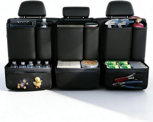 3 Pack Car Rear Seat Organizer, Open-Top Leather Backseat Storage Box with Cup Holder & Umbrella Strap, Hanging Trunk Organizer for SUVs, Trucks, Vans, Snacks, Drinks, Purses, Black in Saudi Arabia