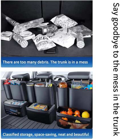 3 Pack Car Rear Seat Organizer, Open-Top Leather Backseat Storage Box with Cup Holder & Umbrella Strap, Hanging Trunk Organizer for SUVs, Trucks, Vans, Snacks, Drinks, Purses, Black in Saudi Arabia