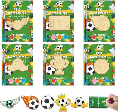 Bornerwhite 24 Pcs Soccer Party Favors Soccer Craft Kits Party Supplies Wooden Painting Kit for Kids Boys Girls Birthday Decorations Supplies Gifts Classroom School Prizes Rewards in Saudi Arabia