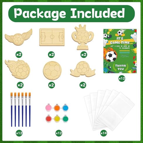 Bornerwhite 24 Pcs Soccer Party Favors Soccer Craft Kits Party Supplies Wooden Painting Kit for Kids Boys Girls Birthday Decorations Supplies Gifts Classroom School Prizes Rewards in Saudi Arabia