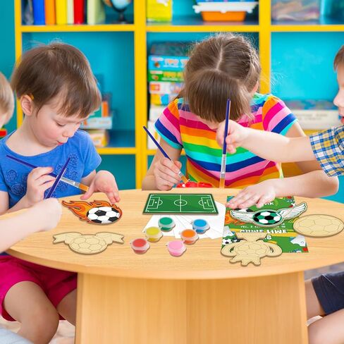 Bornerwhite 24 Pcs Soccer Party Favors Soccer Craft Kits Party Supplies Wooden Painting Kit for Kids Boys Girls Birthday Decorations Supplies Gifts Classroom School Prizes Rewards in Saudi Arabia