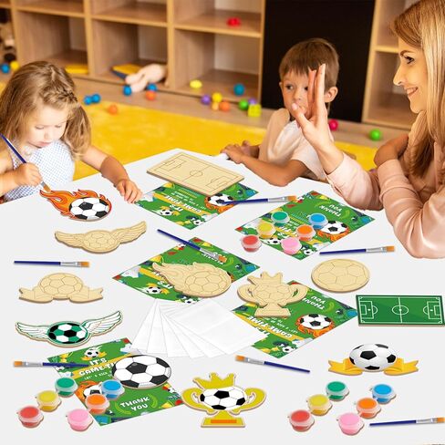 Bornerwhite 24 Pcs Soccer Party Favors Soccer Craft Kits Party Supplies Wooden Painting Kit for Kids Boys Girls Birthday Decorations Supplies Gifts Classroom School Prizes Rewards in Saudi Arabia