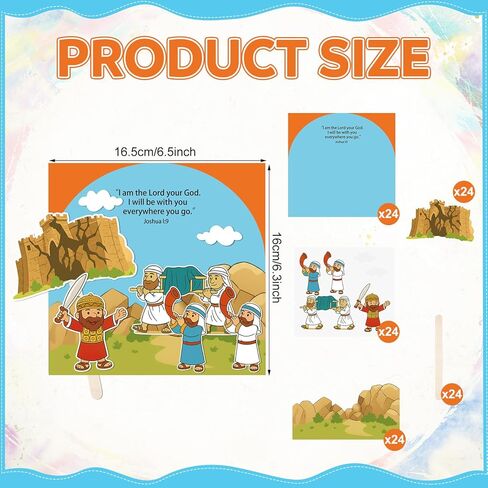 Motipuns 24 Pack Religious Sunday School Crafts for Kids Bulk Christian Bible Jericho Wall Crafts Kit Cut Cardstock Background Wooden Sticks Biblical Scene Model for Activities Sunday Craft Display in Saudi Arabia