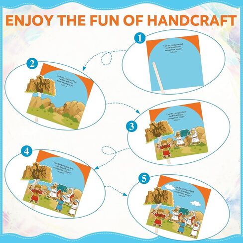 Motipuns 24 Pack Religious Sunday School Crafts for Kids Bulk Christian Bible Jericho Wall Crafts Kit Cut Cardstock Background Wooden Sticks Biblical Scene Model for Activities Sunday Craft Display in Saudi Arabia