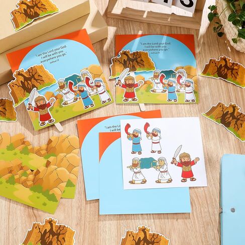 Motipuns 24 Pack Religious Sunday School Crafts for Kids Bulk Christian Bible Jericho Wall Crafts Kit Cut Cardstock Background Wooden Sticks Biblical Scene Model for Activities Sunday Craft Display in Saudi Arabia
