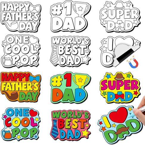 QOUBAI 36 Set Father's Day Crafts for Kids Bulk Happy Fathers Day Magnets Color Your Own Crafts Best Dad DIY Craft Gifts for Classroom School Home Activities Project Game in Kuwait