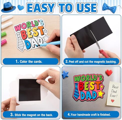 QOUBAI 36 Set Father's Day Crafts for Kids Bulk Happy Fathers Day Magnets Color Your Own Crafts Best Dad DIY Craft Gifts for Classroom School Home Activities Project Game in Kuwait
