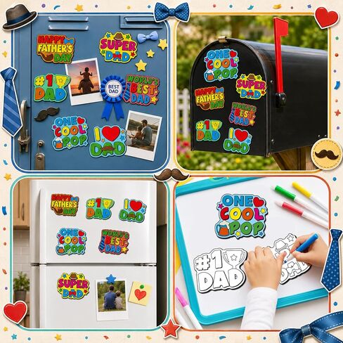 QOUBAI 36 Set Father's Day Crafts for Kids Bulk Happy Fathers Day Magnets Color Your Own Crafts Best Dad DIY Craft Gifts for Classroom School Home Activities Project Game in Kuwait