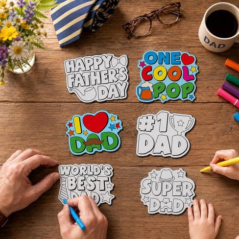 QOUBAI 36 Set Father's Day Crafts for Kids Bulk Happy Fathers Day Magnets Color Your Own Crafts Best Dad DIY Craft Gifts for Classroom School Home Activities Project Game in Kuwait