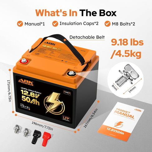 12V 50Ah LiFePO4 Battery, 4000+ Deep Cycle Lithium Battery 50A BMS with Over-Heating & Low-Temp Protection, Group 26 Rechargeable Battery for Marine Trolling Motor, RV, Boat, Home Backup in Kuwait
