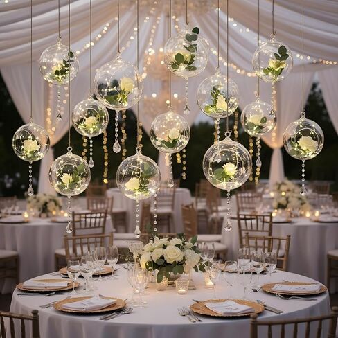 12 Pcs 3.15"/ 8cm Hanging Candle Holder Glass Globes for Candles, Air Plant Holders Terrarium Hanging Tea Lights Candle Holder Home Wedding Party Tree Decoration in Saudi Arabia