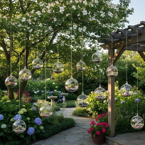 12 Pcs 3.15"/ 8cm Hanging Candle Holder Glass Globes for Candles, Air Plant Holders Terrarium Hanging Tea Lights Candle Holder Home Wedding Party Tree Decoration in Saudi Arabia