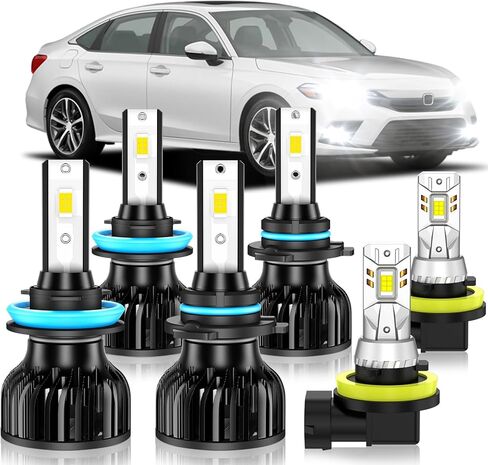 Fit for 2011-2020 Honda Odyssey Fog Light Bulb, Hi&Lo Dual Beam Fog Light Bulb Combo, 600% Upgraded Brightness, 6000K White, Hollow Out Base & Fan Cooling, Pack of 6 in Saudi Arabia