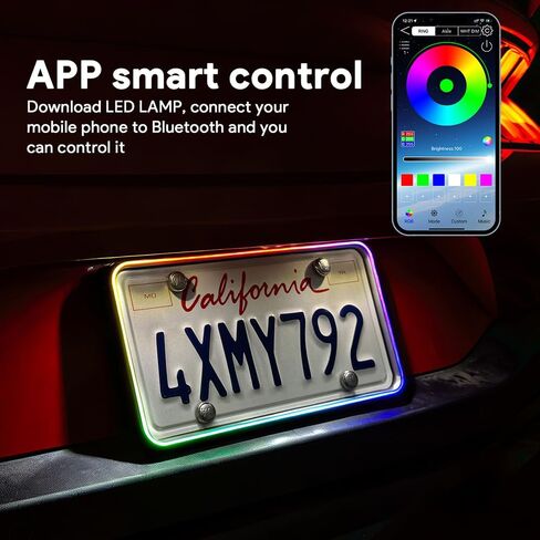 إطار لوحة ترخيص LED RGB Edge Glow، تحكم في التطبيق، ضوء نيون متغير متعدد الألوان، تحذير سلامة فلاش الفرامل، مقاوم للماء، غطاء علامة قياسي عالمي، قانوني للشارع لسيارة شاحنة سيارات الدفع الرباعي in Kuwait